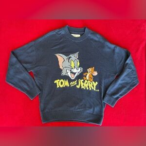 NWT Hollister Men's Long Sleeve Boxy Fit Tom & Jerry Blue Pullover Sweater Sz: S